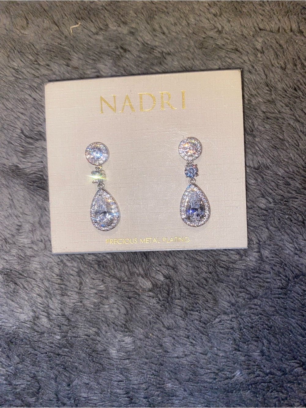 Nadri Silver Crystal Teardrop Dangle Earrings